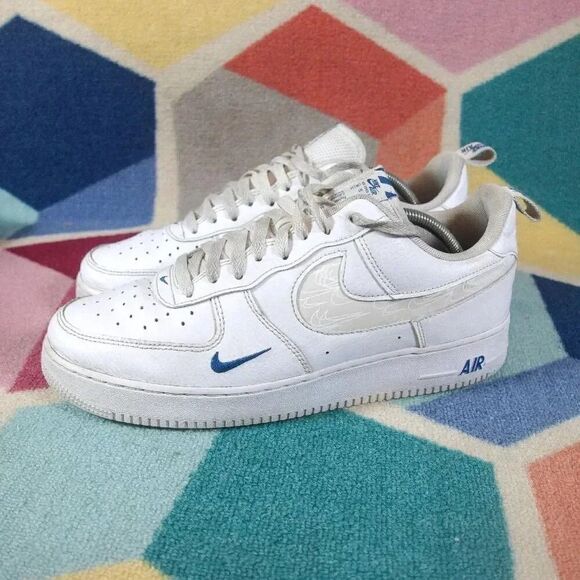 Nike Air Force 1 '07 LV8 'Reflective Swoosh - White Dark Marina Blue Size 11.5 - Picture 1 of 5
